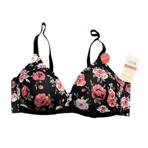 NWT STRM LINE Black Floral Wirefree Bra Size 42C
